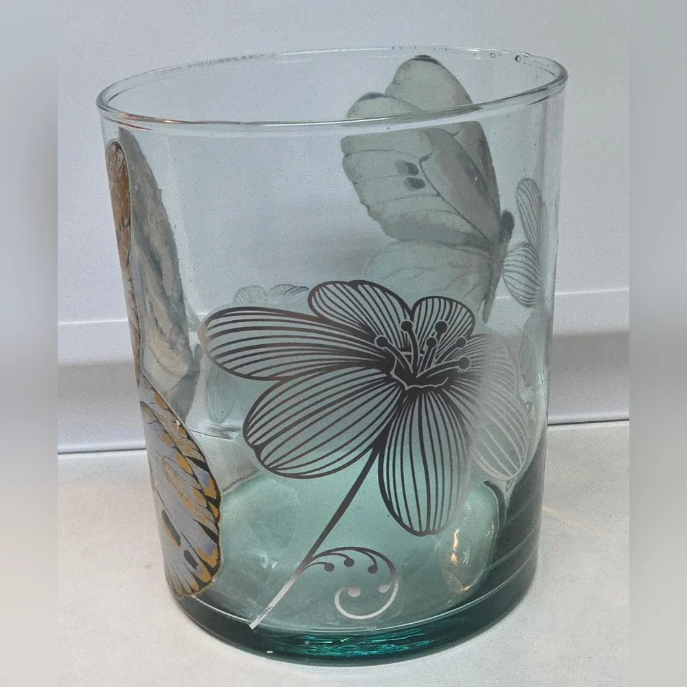 Tinted Glass Butterfly Decal Vase 6